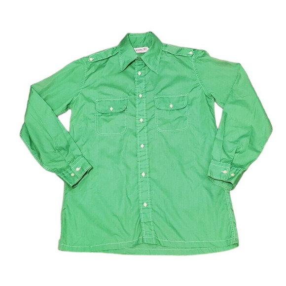 Vtg Izod of London Button Front Shirt Green Long Sleeve Men's Size Med USA READ - Picture 1 of 5